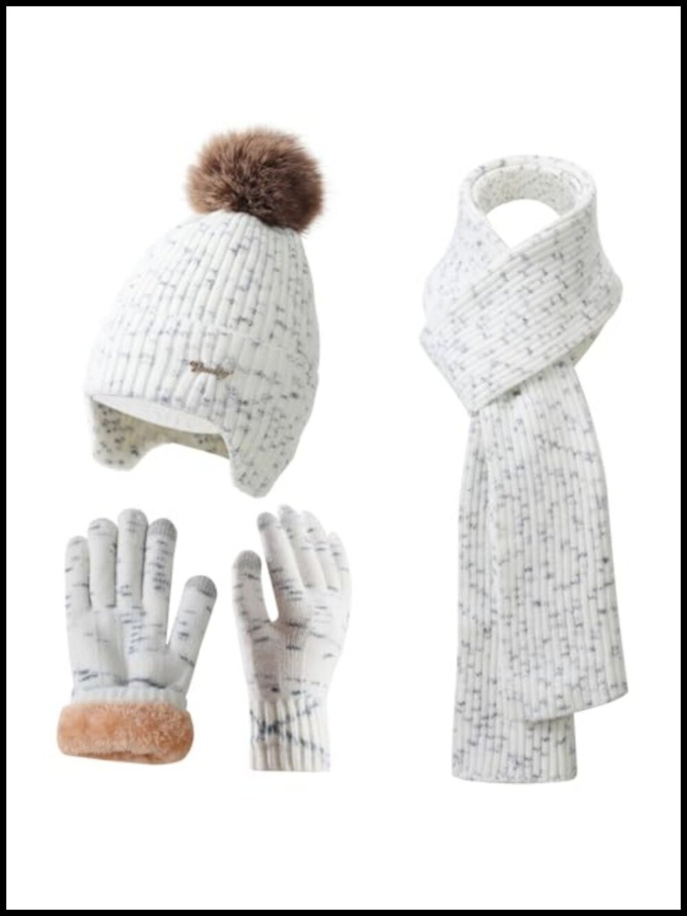 Winter Beanie Hat Scarf Gloves Set Acrylic Fleece Lined Touchscreen 3-in-1